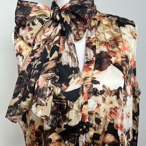 {Chaus} Sleeveless Blouse with Attached Bow Tie